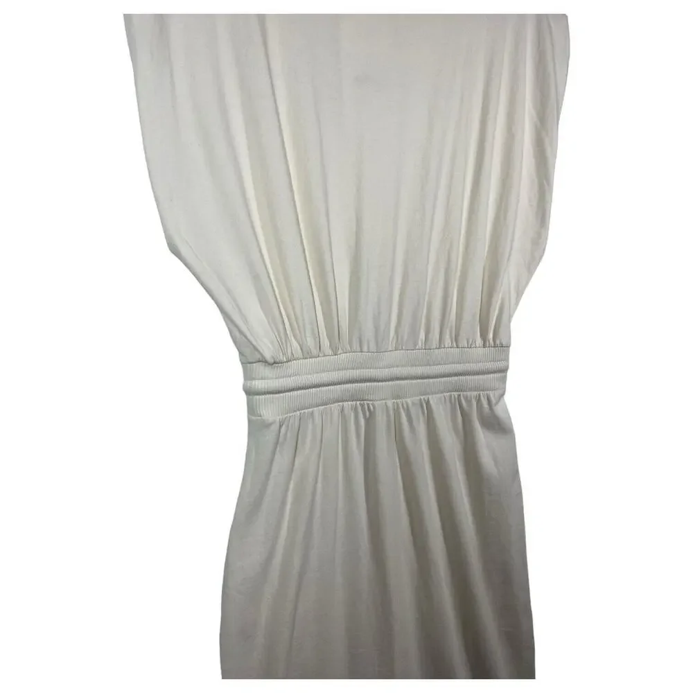 New Zara Dress Womens M Extended Shoulder Midi Tank Cinched Drawcord Waist Ivory - Picture 13 of 16